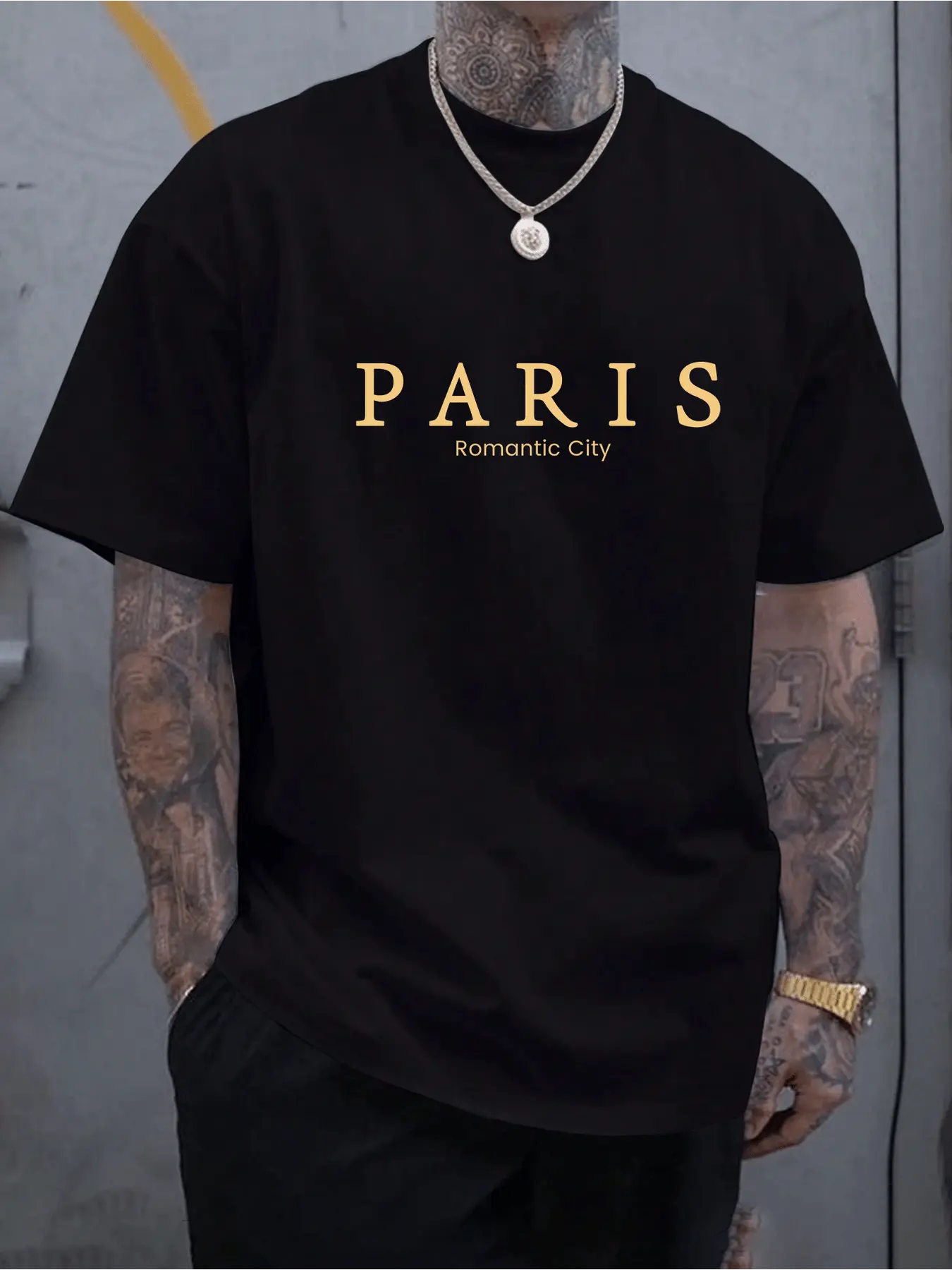[Paris Graphic Tee] Men's "Paris" Graphic Print Short Sleeve T-Shirt - Casual Crew Neck, All-Season Wear, Regular Fit, Summer Tee | Bold Lettering Top | Comfortable Fit Shirt