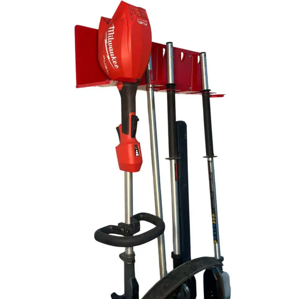 Trimmer and Attachments Storage Mount - compaitble with Milwaukee Red Powder Coat Finish Holds 1 Trimmer & 4 Attachments 24x7 Inches Heavy-Duty Steel