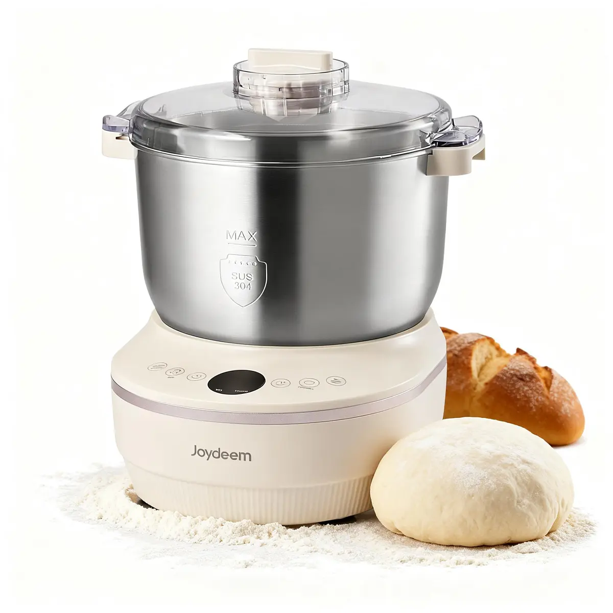 Joydeem HMJ-A701 Electric Dough Maker with 7.4Qt Stainless Steel Bowl 230W Motor for Bread Pizza Pasta Sourdough Roti Dumplings Steamed Buns Adjustable Time Settings