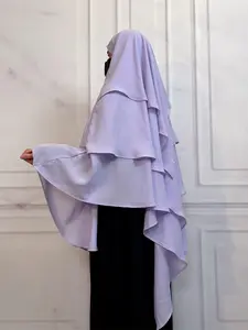 Women's Solid Color Tiered Layer Chiffon Khimar, Modest Fashion Khimar for Daily Wear, Women's Islamic Clothing for All Seasons