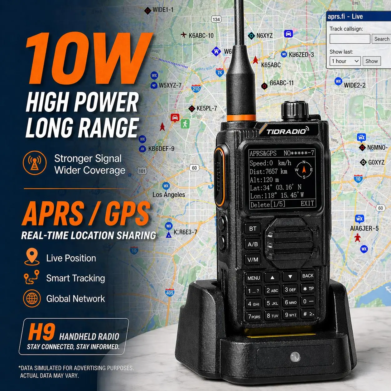 TIDRADIO TD-H9 10W GPS APRS Handheld Radio with Offline Map Team Tracking GMRS HAM Long Range Walkie Talkie Spectrum Analyzer SMS Message NOAA AM FM Wireless App Programming Compass Multi Band #tiktokshopsummersale