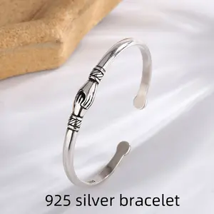 1pc Vintage Style 925 Sterling Silver Adjustable Clasp Bangle, Elegant Women's Bracelet for Daily Wear, Gift-Giving, Valentine's Day - All Seasons Compatible
