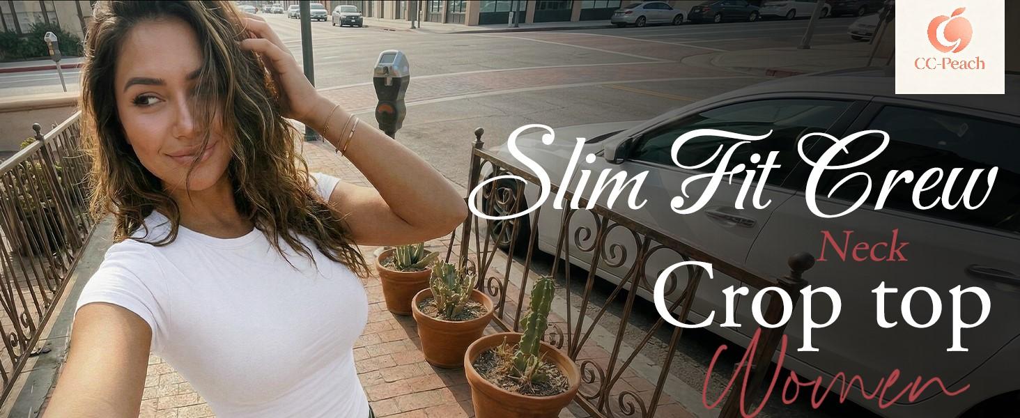 【Limited time deal】【Fast Shipping】Womens Basic T Shirts - Stretchy Soft Slim Fit Short Sleeve Y2k Cute Crop Workout Tops Womenswear Breathable Round Neck Casual Tee Tops Women Polyester Underwear CC-Peach All Seasons Tshirt #SummerVibes (T-shirt only), Wo