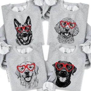 Puppy Love Dog Sweatshirt 50 Dog Breeds in Adorable Heart Shaped Glasses Gildan Unisex Crew Pullover 100% Cotton Eco-friendly Hot Stamping