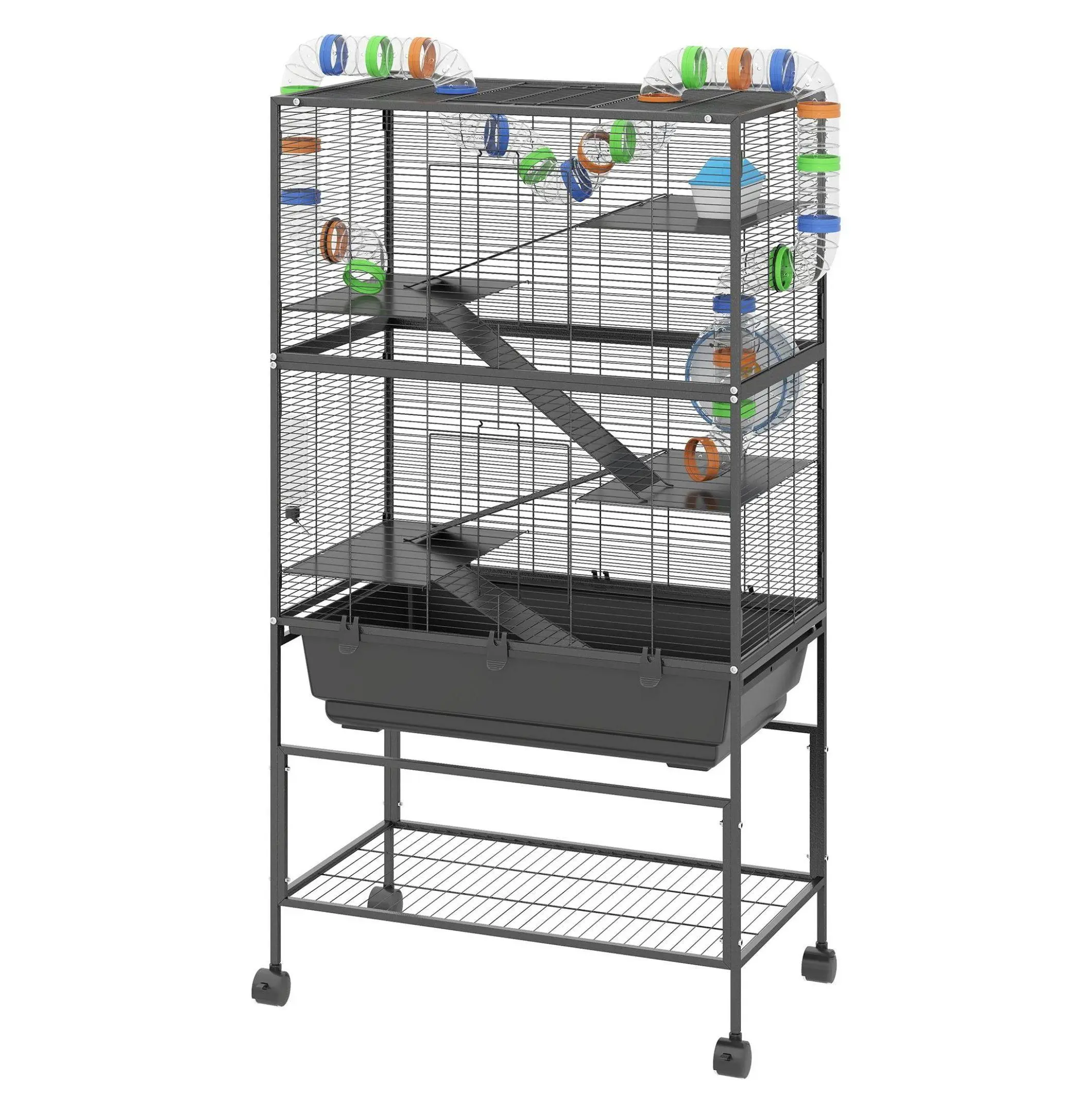 Hamster Cage 5 Tier, Rolling Rat Cage with Deep Tray & Exercise Wheel, Large Syrian Hamster Habitat default