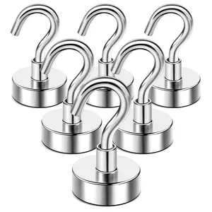 Hooks for Hanging String Lights, 30lbs 2026 Cruise Cabin Ship Essentials N52 Magnetic Hook Heavy Duty Strong Magnets Fridge for Classroom Beach Vacation Kitchen Grills 6 Pack Silver