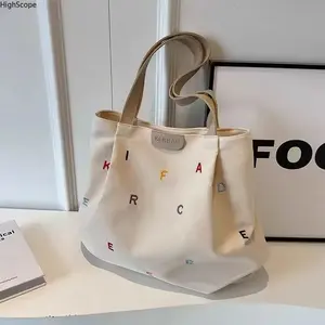 Large-Capacity Embroidered Tote Bag – One-Shoulder Canvas Handbag for Women, Fashionable, Casual & Personality Style, All-Matching Accessory
