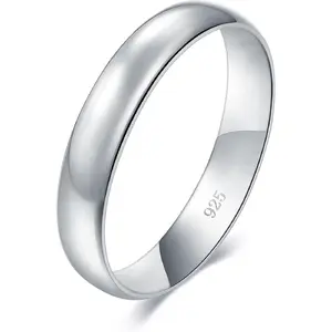 Silver Ring - 925 Sterling Silver Rings for Women - 14K Gold Plated Waterproof Wedding Band - Elegant Stacking Silver Band For Women and Men - Gifts for Special Occasions 4mm, 6mm Ring Size 4-15