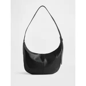 Vegan Pebble Leather Slouchy Crossbody Bag, Color True Black - One Size