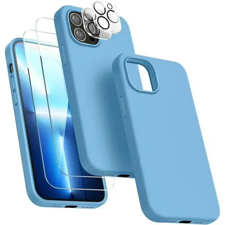 Entronix Bundle Compatible with iPhone 13 Pro Max - Liquid Silicone Case, 2 Clear Screen Protectors & 2 Camera Lens Protectors
