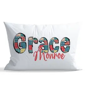 Patchwork Pillow Case Personalized, Kid pillowcases, Name Pillow case, Standard Size Pillow Cover, Pillows Cases, Slumber Party Pillow