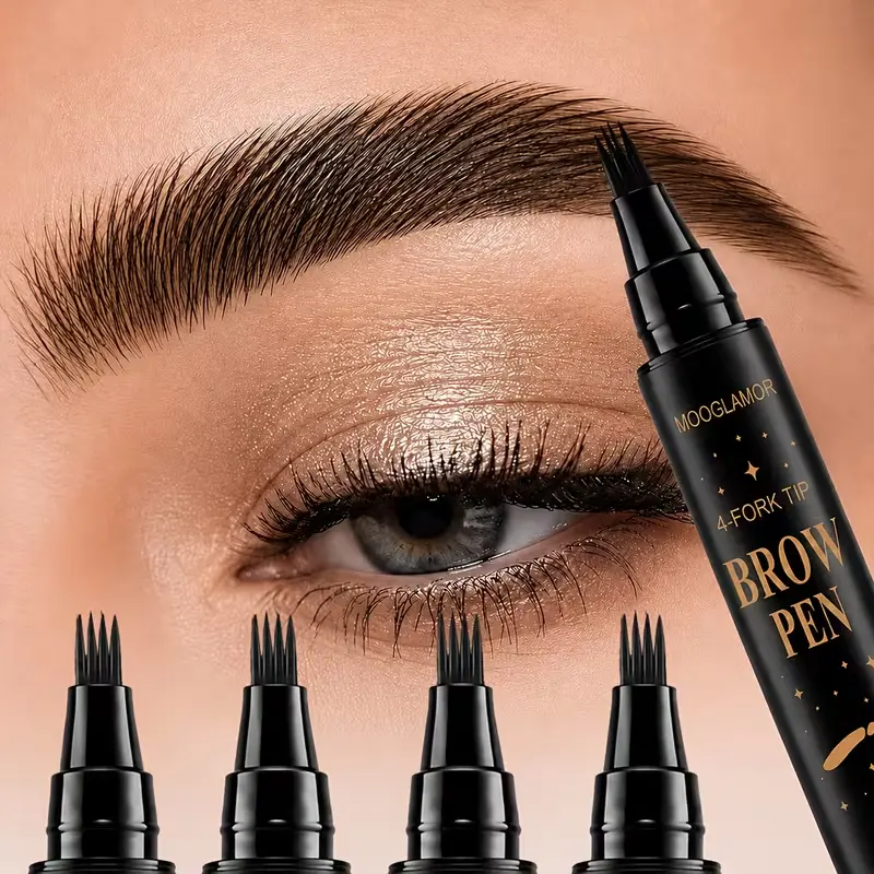 MooGlamor 4Pcs Four Fork Microblading Brow Pencil Set Long Lasting Natural Wild Eyebrow Non Fade Quick Dry Liquid Eye Makeup Pens Waterproof Easy To Use Cosmetics tiktokshopbacktoschool