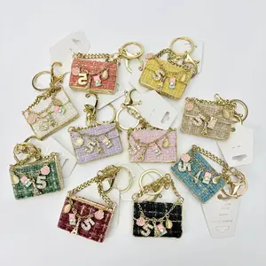 Mini Bag Keychain Car Key & Bag Charm Creative Trendy Fashion Fabric Alloy Rhinestone Pendant Gift for Friends