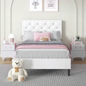 Queen Bed Frame with Adjustable Headboard, Queen-Size PU Leather Upholstered Platform Bedframe, Button Tufted, No Box Spring Required, Easy Assembly, Modern Classic White Indoor Furniture