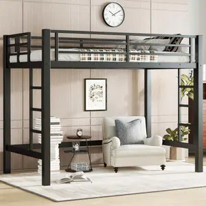 【Bellemave】 Twin /Full Size Metal Loft Bed, Loft Bed with Easy Climbing Ladder and Guardrails 【Bellemave】 Twin /Full Size Metal Loft Bed, Loft Bed with Easy Climbing Ladder and Guardrails