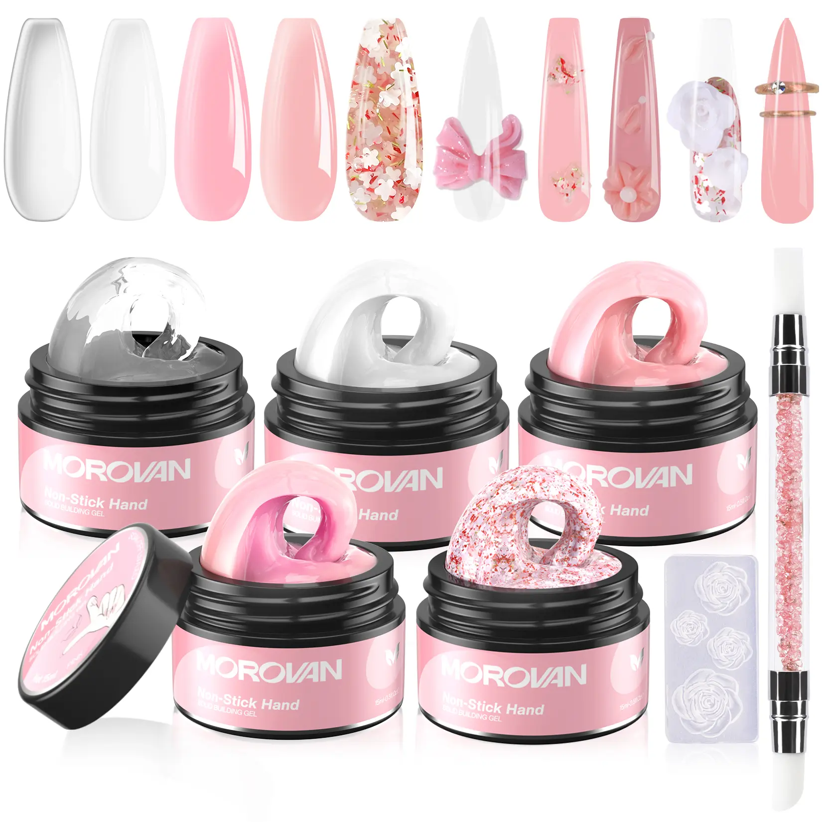 Morovan Solid Builder Gel Non-Sticky Hard Gel Long Lasting Nail Extension Carving Gel DIY Home Manicure