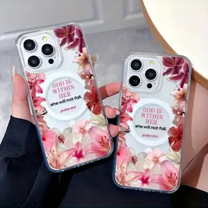 Bible Verse Floral Design Jesus Christ Themed High-End Magnetic Phone Case Suitable for Iphone 17/16E/16/15/14/13/12/11/Promax/Pro/Plus, Featuring a Unique Transparent Shockproof And Drop-Resistant