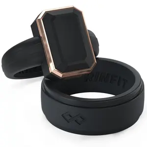 Set of Two Rings: Women's Black Emerald  & Men's Infinity Collection Silicone Wedding Rings