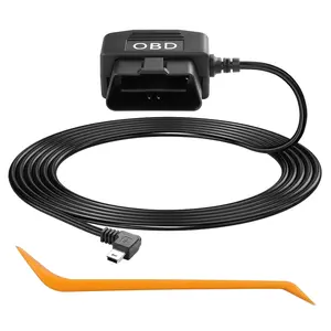 OBD Power  for Dash Camera, OBD to Mini USB OBD Adapter Hardwire Charger  24 Hours /Acc Mode with Low  Protection 12-24V to 5V 3A (11.5FT) (Right Angle Mini USB)