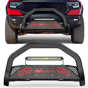 Nilight Bull Bar with Light, Truck Accessories, Front Bumper Grille Brush Push Guard for Dodge Ram 1500 New Body 2019-2024 (Excludes Rebel, TRX, Classic & 20-22 Diesel) with Skid Plate, License Hole, Black