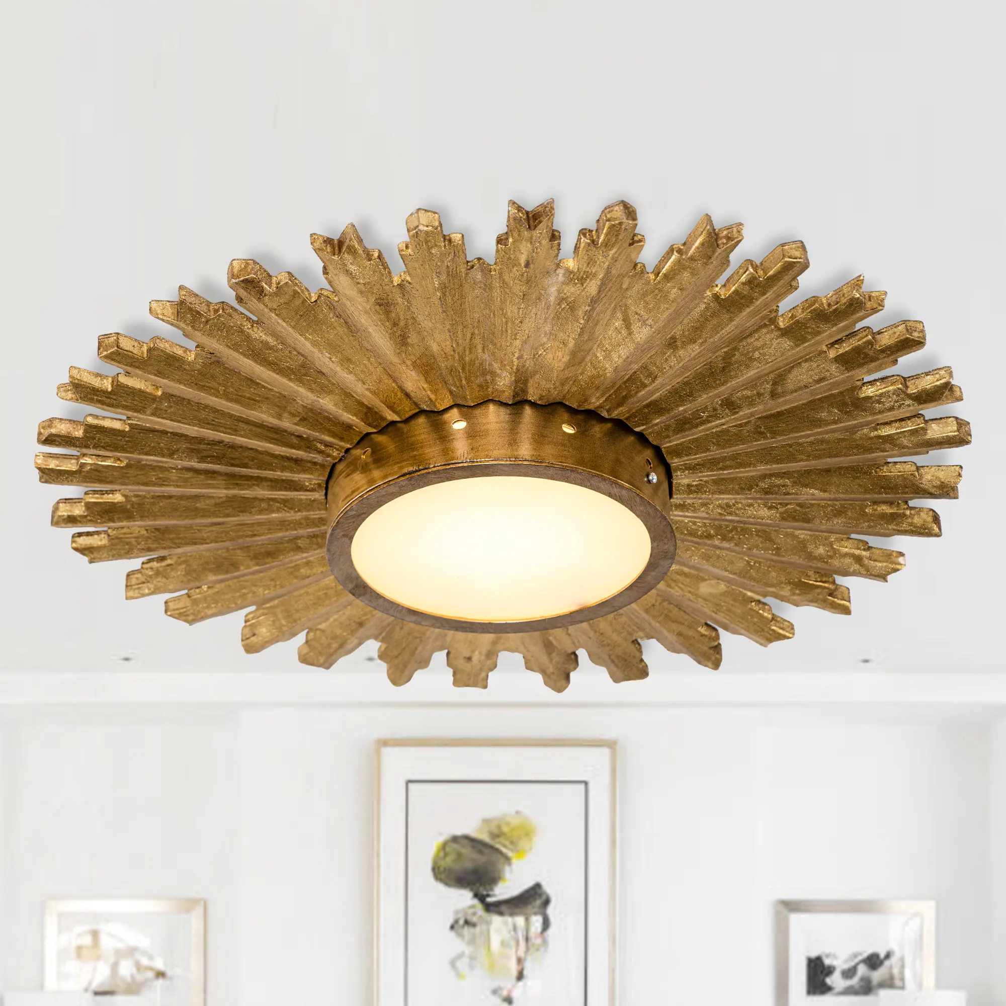 Parrot Uncle Golden Sunburst 2 Light Flush Mount Lighting - Industrial Modern Style Acrylic Lampshade 16W LED Bulb Included for Closet Hall Bedroom