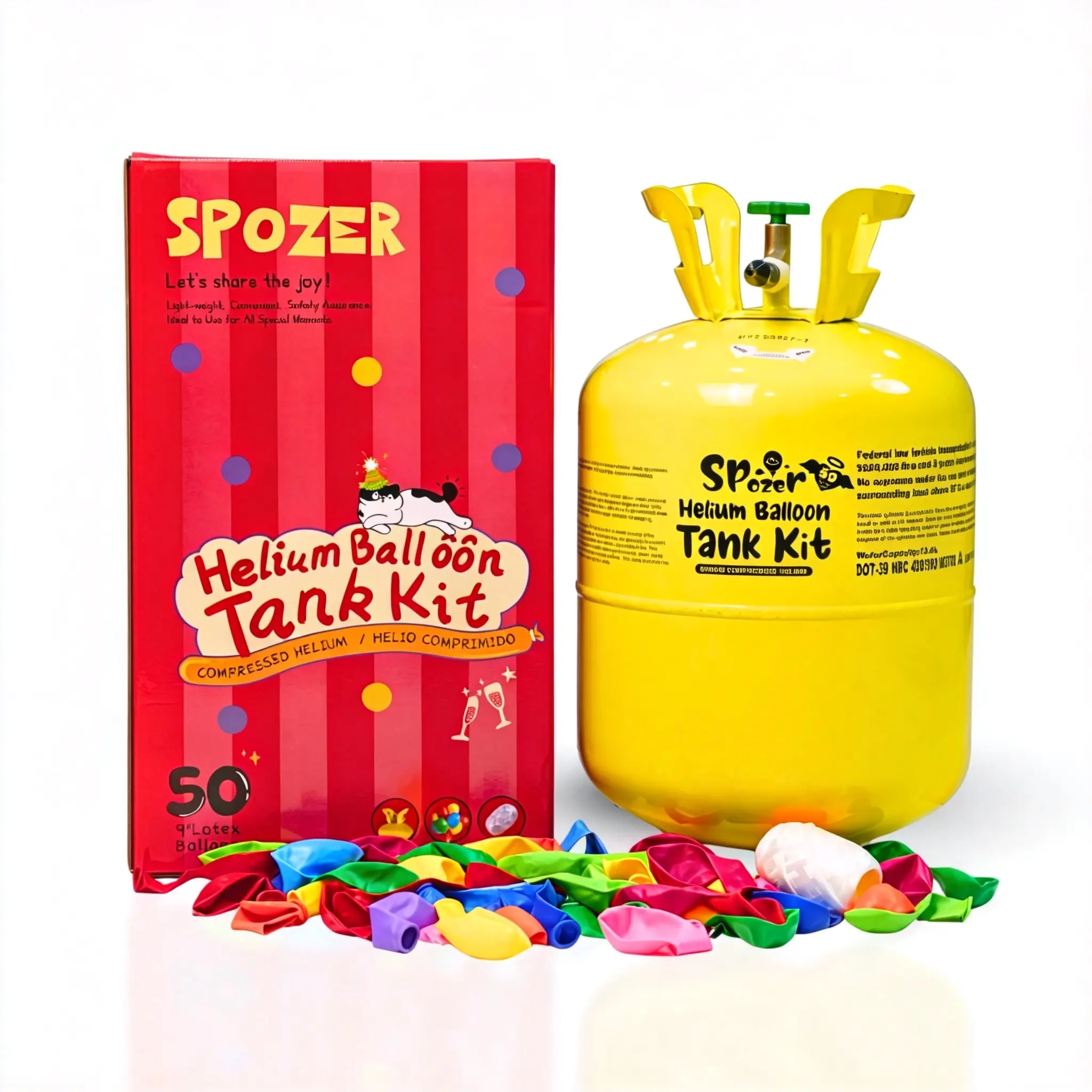 Spozer 13L Helium Tank Kit for Home Party, Wedding Balloon Decorations, Includes Free 30pcs 9" Balloons, Foil Balloons