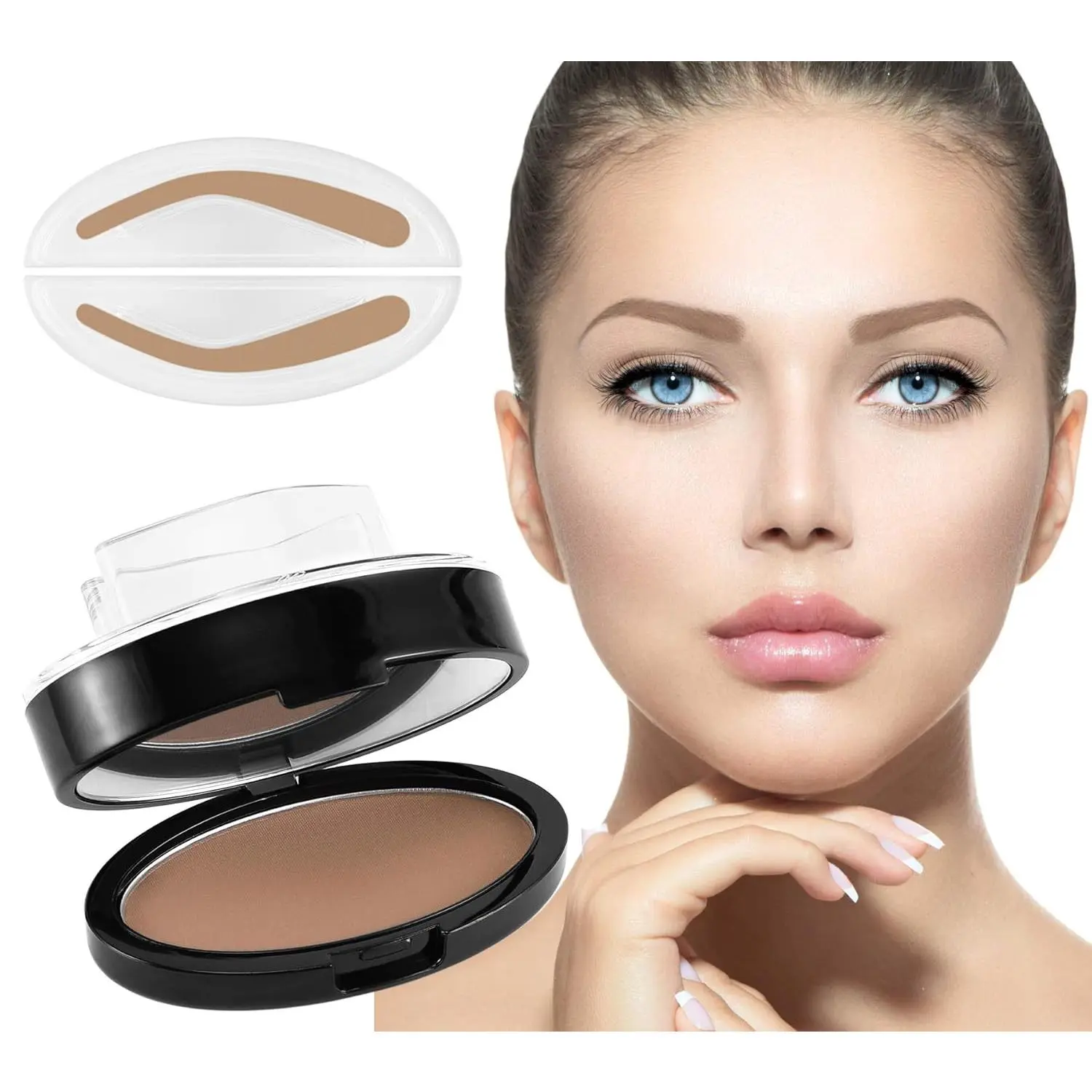 Eyebrow Stamp Kit with Waterproof Powder, 3-Second Stamp-On Application for Natural Looking Brows, Long-Lasting Eyebrow Makeup for Beginners, Eyebrow Makeup Products