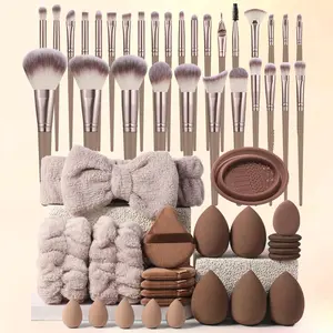 Professional Comfort Makeup Tool Set, 54pcs/set Brush & Today Sponge & Powder Puff & Headband & Brush Cleaning Bowl, Multi-sue Facial Makeup & Cleansing Accessories (brown)