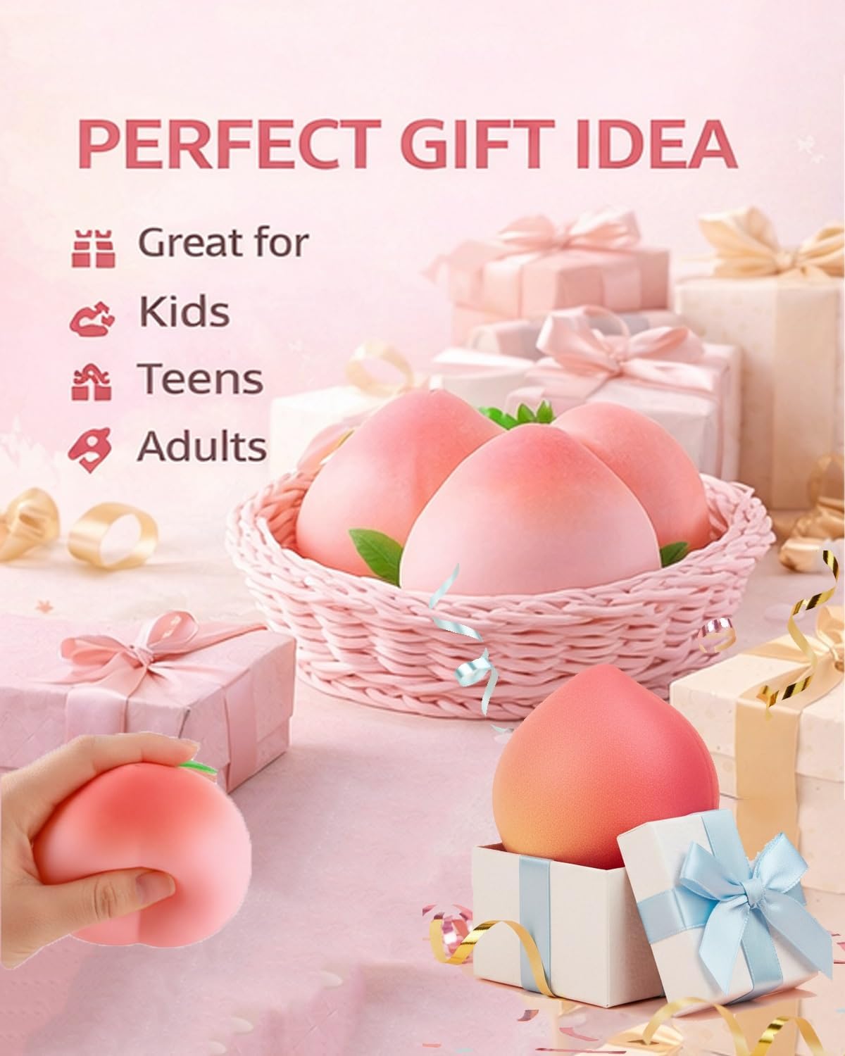 Transparent Peach Squishy Stress Relief Toy – Slow Rebound Soft Squeeze Peach for Adults, Sensory Fidget, Anxiety & Stress Relief, Fun Desk & Home Relaxation Gift carrot balloon wax slime dumpling salted butter