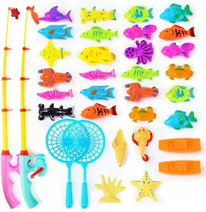 Easter Gift  Magnetic Fishing Game - 30 Pcs Color Ocean Sea Animals Plastic Floating Fish with Pole Rod Net, Water Table Bathtub Game for Age 3 4 5 6 Year Kids Toddler, Bath Toys for Kids Ages 4-8