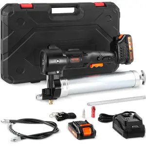 【Father's Day】VEVOR Cordless Grease Gun,  20-Volt, 10,000 PSI, 39" Long Hose, Electric Grease Gun Kit Professional High Pressure Battery Powered Grease Gun with Carrying Case, Two Batteries & Charger Included, Black