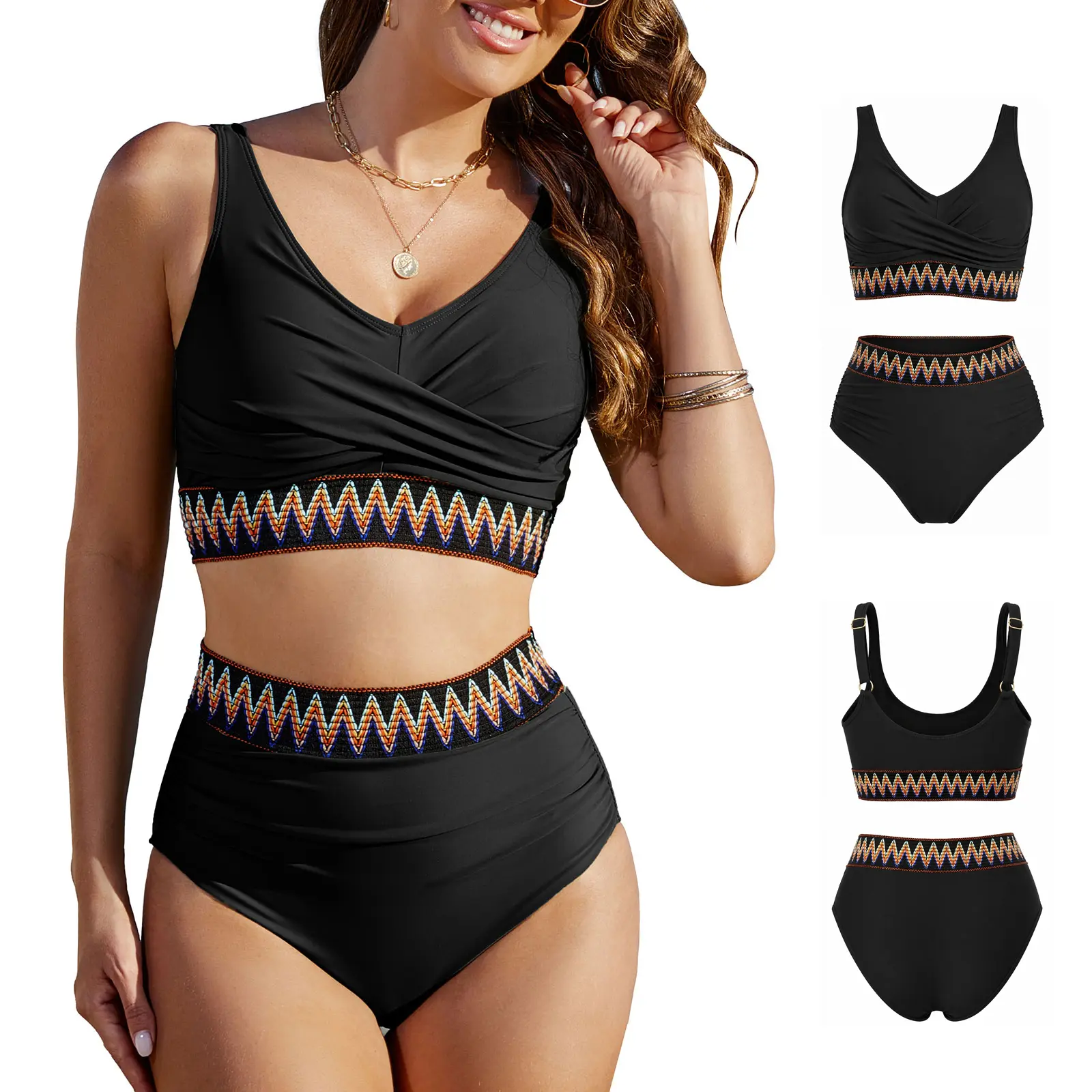 UMIPUBO Women's colorful woven strap two-piece swimsuit Beach Wear, Bikini Swimsuit Outfit, Bathing Suit