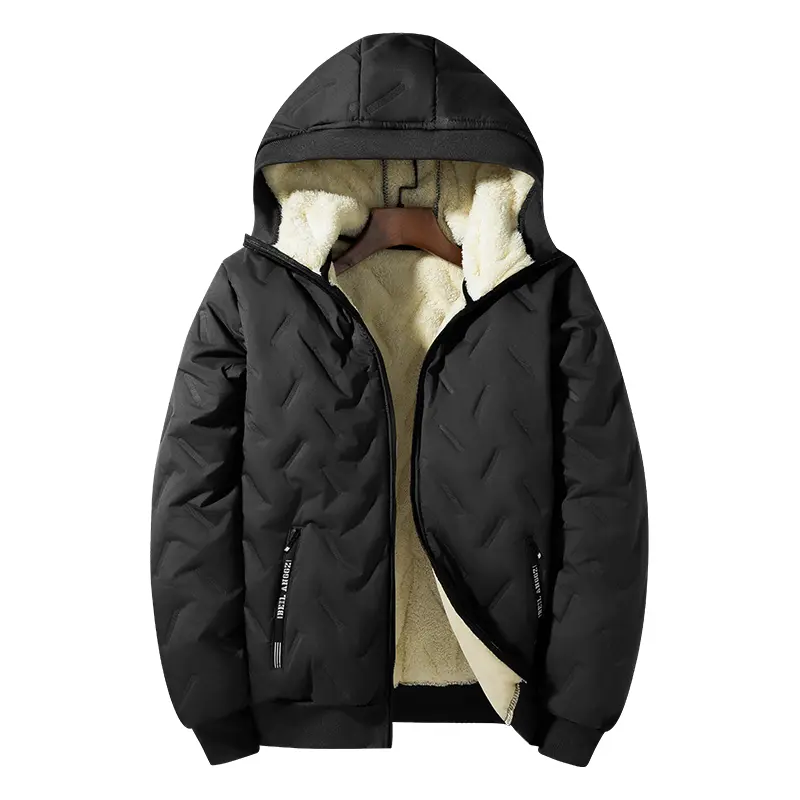 Men's Autumn & Winter Warm Lamb Fleece Jacket - Hooded, Zip Closure, Machine Washable, Casual Sports Cotton Coat, Long-Sleeve Outerwear, Stylish Men's Outdoor Clothing