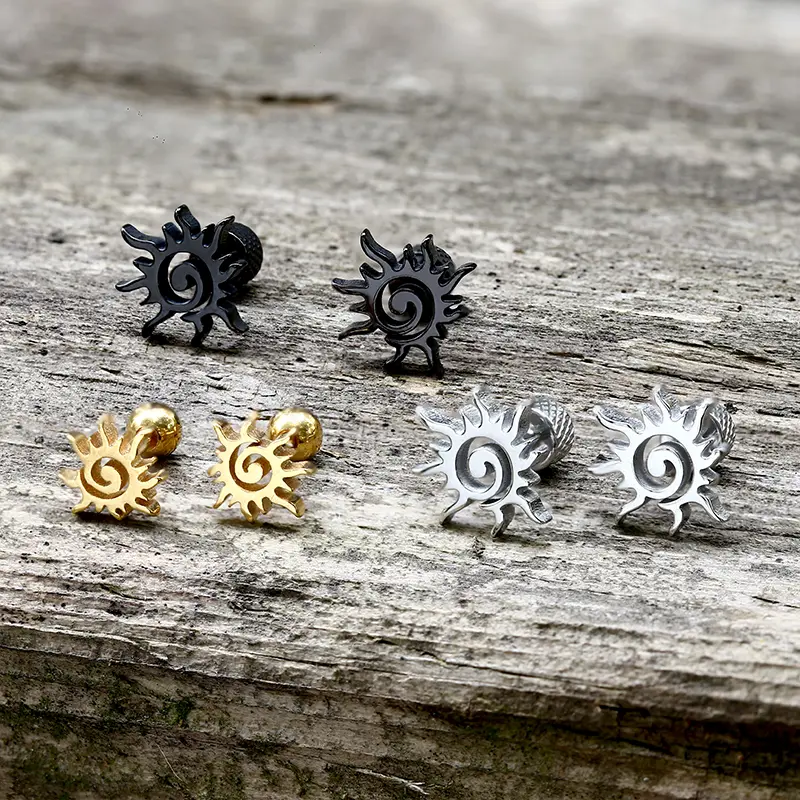 GTHIC Simple Spiral Sun Stainless Steel Stud Earrings for Men Women Daily Wear Fashion Accessories