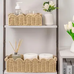 Woven Storage Basket with Fan Edge Design, Scalloped Baskets, Decorative Storage Organizers, Ideal for Toilet Tank Lid, Bathroom Vanity, Bedroom Decor, Durable Multi-Functional Organizer, Multipurpose Basket, Home Organizer Storage