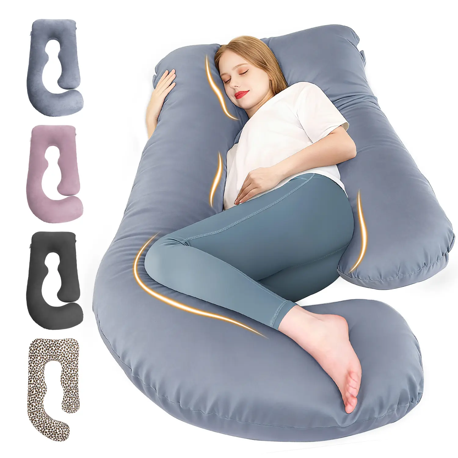 CHILLING HOME Plain J-Shaped Memory Foam Maternity Pillow with Zipper - 58-63 in Pregnancy Maternity Supplies, Supports Back, Legs, Belly, Hips, Sleep Aid
