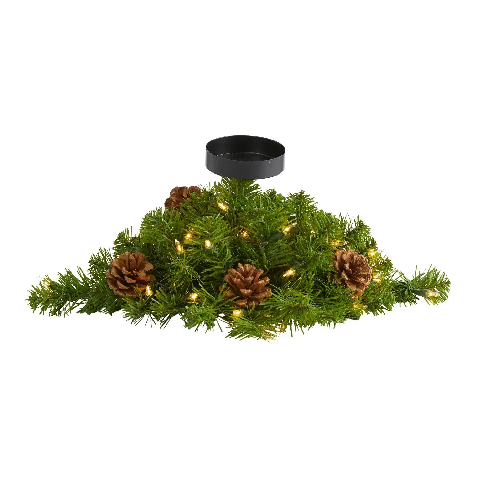 16in Christmas Pine Candle Candelabrum, 35-LED Holiday Home Decor with Realistic Looking Greenery & Pine Cones for Home-Party Supplies, Realistic Looking Pine Greenery
