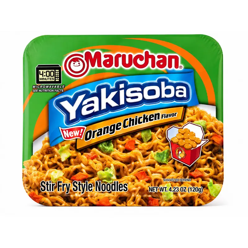 Maruchan Orange Chicken Savory Instant Yakisoba Noodles, 2-Pack 4.23oz Instant Food, Pantry Staple Snack