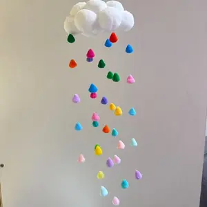 Handmade Colorful Raindrop Cloud Wind Chime, Romantic Fuzzy Ball Decorative Hanging Decor, Cure-Style Decoration for Room Garden Balcony, Holiday Birthday Gift, Garden Accessories