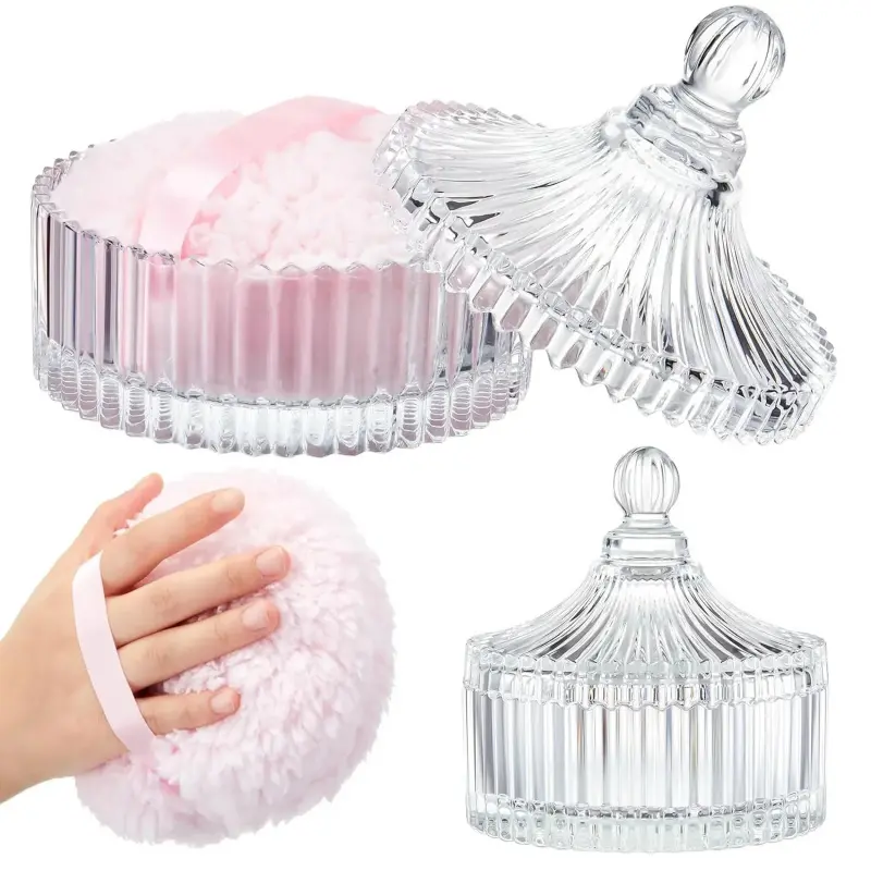 Large Body Powder Puff and Container Set - 1PC Soft Washable Reusable Velour Face Body Glitter Puffs, Dust Puff for Wet Dry Makeup Application, Beauty gifts