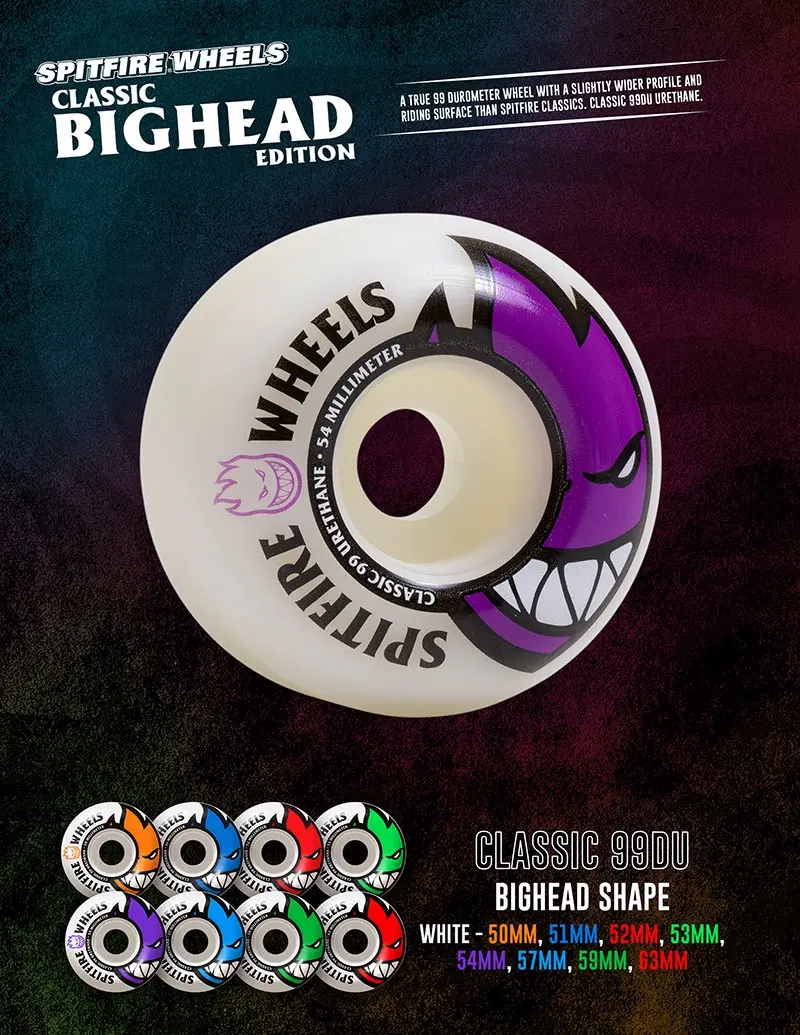 Spitfire Classic Bighead Skateboard Parts - 99 Durometer Wheels, Controllable Slide, Fast Smooth Speed, Superior Riding Surface (Set of 4)