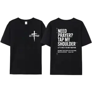 Men's Seamless Round Neck Short-Sleeve Breathable Casual Christian Prayer Hoodie - Tap My Shoulder Let’s Pray Sweatshirt with Bible Verse Matthew 18:20, Religious Fall Winter Top, Ideal Gift for Birthday, Valentine’s Day