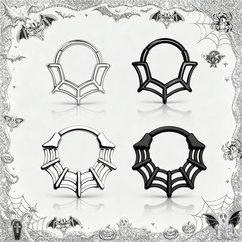 Oufer 16G Funky Spider Web Hinged Latch Segment Septum Nose Ring - Hypoallergenic 316L Stainless Steel Unisex Septum Jewelry, Daily Everyday Body Jewelry for Daith, Helix Piercings (8mm-10mm Sizes)