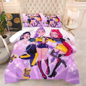 K-Pop Demon Hunter Printed Comforter Set, Includes Filled Blanket and Pillowcase, Pink Trendy Style, Vibrant Girl Image, Comfortable Fabric, Bedroom Decoration or Gift for Fans