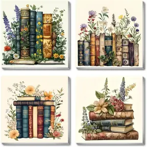 4 Pack Framed Paint by Numbers for Adult, Paint by Numbers Kit for Adults Kids, DIY Flowers Acrylic Painting on Canvas for Home Wall Art Decor 8 x 8 Inch