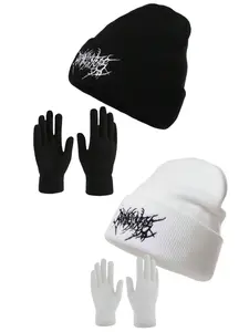 1pc Or 2pcs Gothic Style Men Embroidered Scarf Knitted Beanie, Women's Fashion Street Ski Hat, Warm And Versatile Cold Weather Cap, Loose Fit, Beanie Fitted, Knit Hats