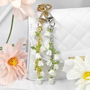 Orchid Tassel Bead Keychain Fashion Bag Charm Car Key Pendant Women Birthday Party Gift