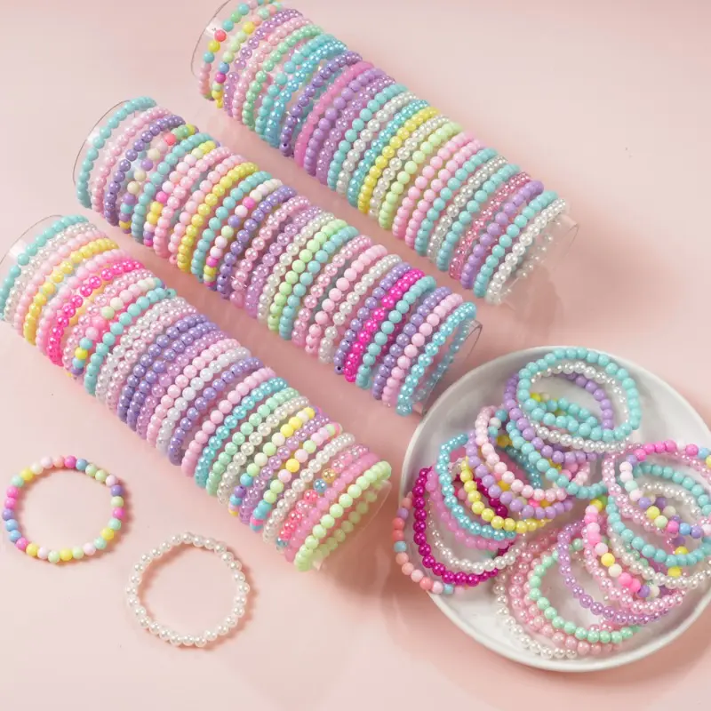Beaded Bracelet Pack - 40-Piece Friendship Bracelets Bulk, Randomly Mix Colors Pretty Daily Arm Candy Accessories with 6mm Beads for Student Party Favors & Gifts, Pretty Bracelet