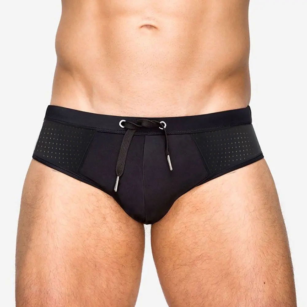 Men's Bikini Swimwear With Push-Up Sexy Bulge Enhancing Hollow Out Pure Black Translucent Swimming Briefs Hi-Q Quick-drying Swimming Trunks Underwear Beach Surf Shorts Swimsuit Bathing Suit
