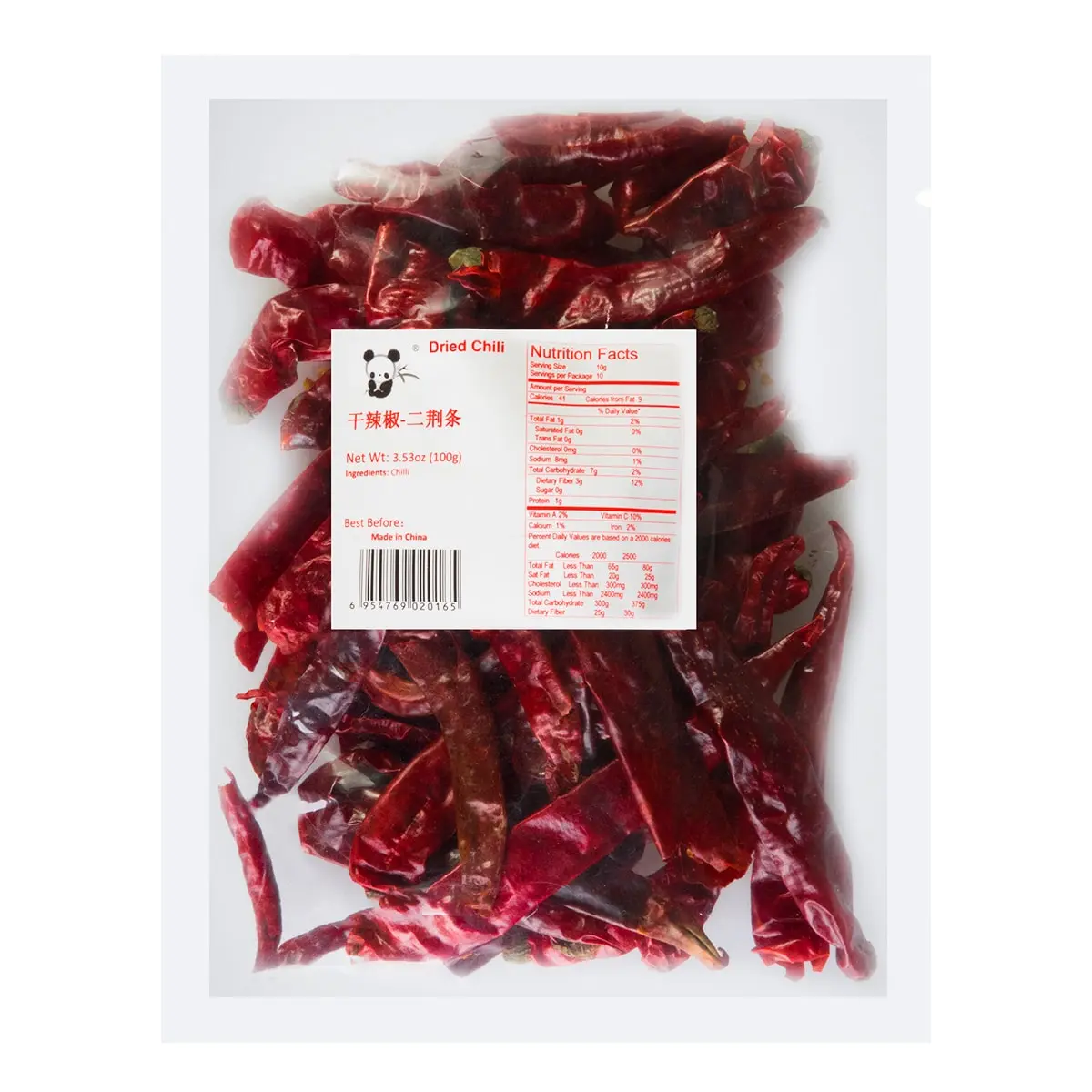 PANDA Dried Erjingtiao Chili Peppers - 100g Pack, Premium Sichuan Flavor for Authentic Chinese Cooking & Spice Lovers